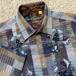 Robert Graham Limited Edition Shirt Men 3XL Short Sleeve Paisley Embroidered